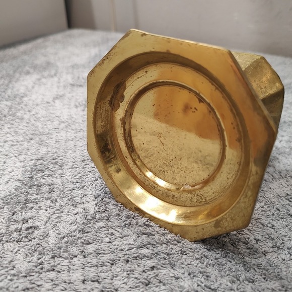 Vtg Brass Candle Holder 4.5" Octagon Base Candle Holder Castle Farm Core Holiday - Picture 5 of 7